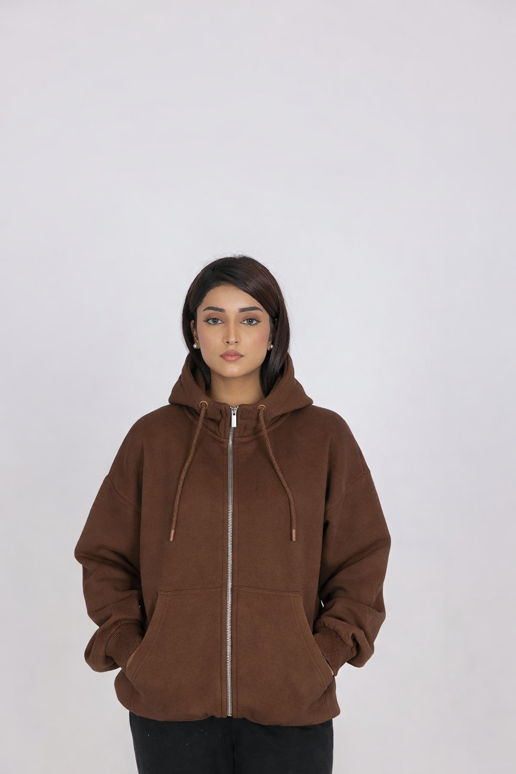 CHOCOLATE BROWN ZIP-UP HOODIE