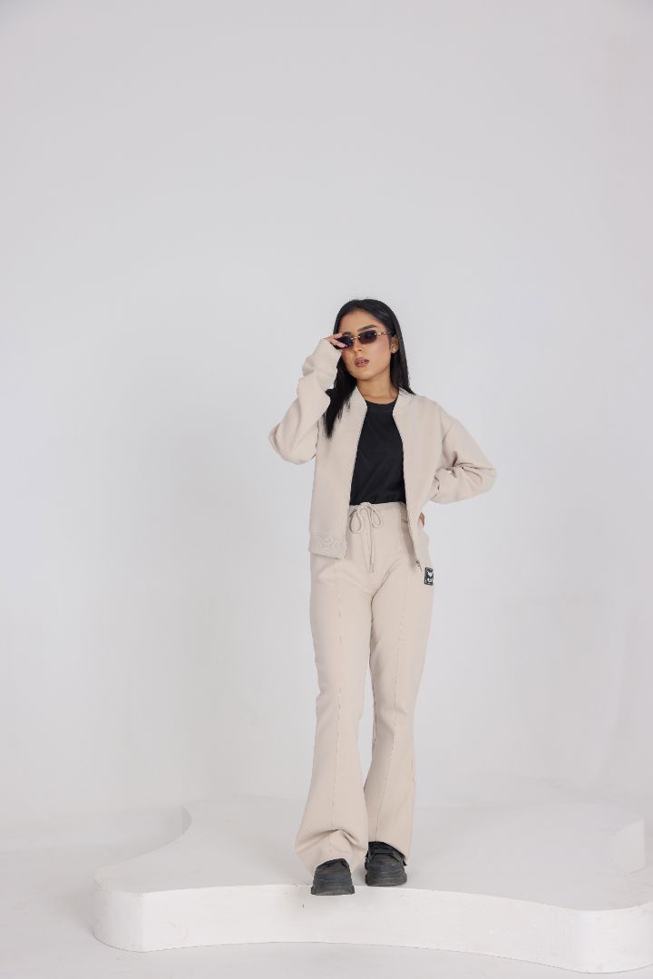 BEIGE STONE ZIP-UP SWEAT JACKET