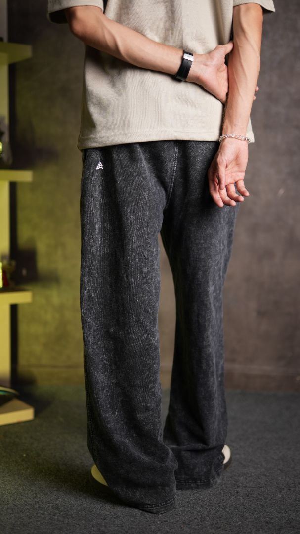 PRINTED GREY ACID WASH TROUSER (UNISEX)