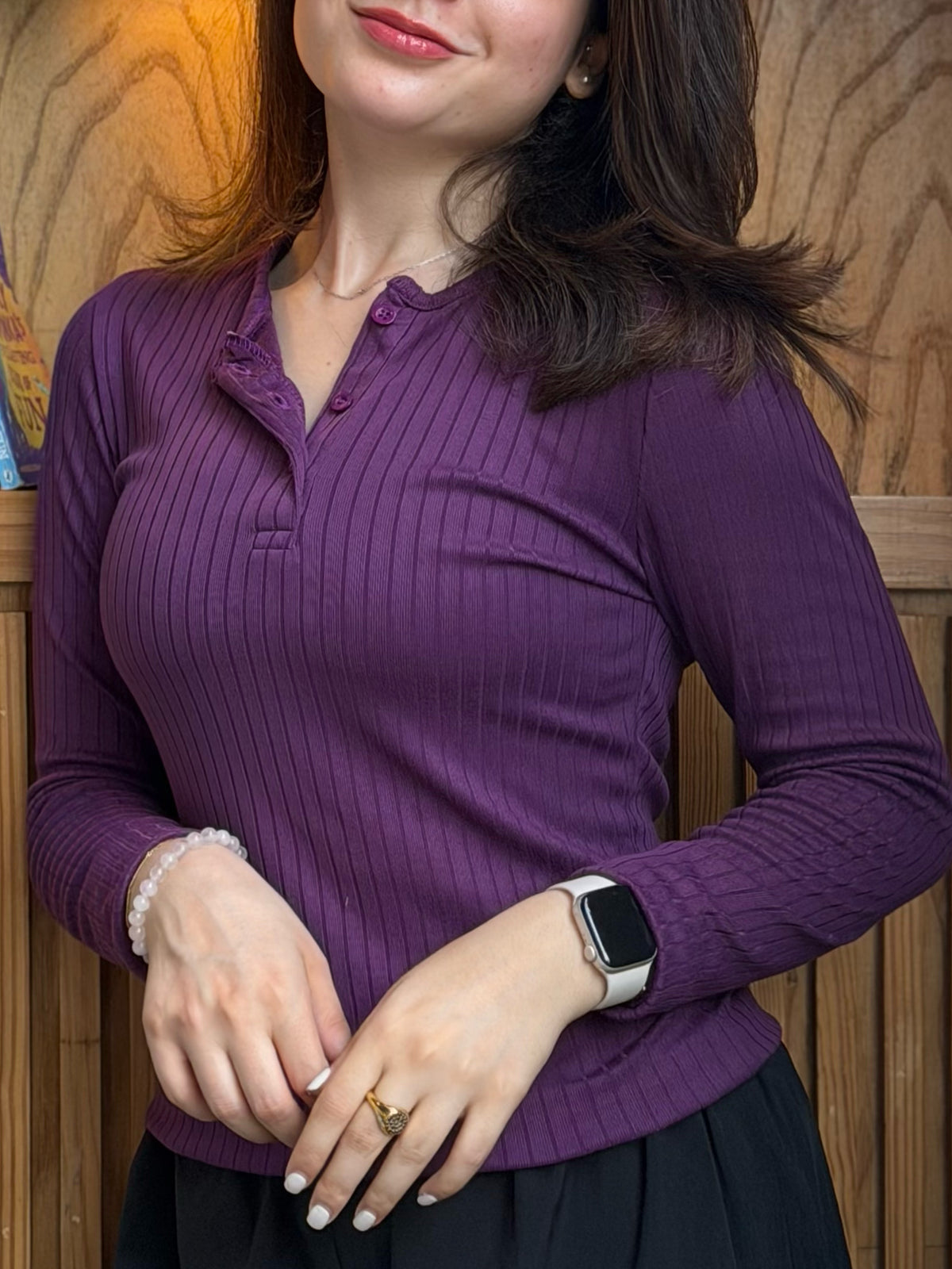 PURPLE WOMEN HENLEY SHIRT