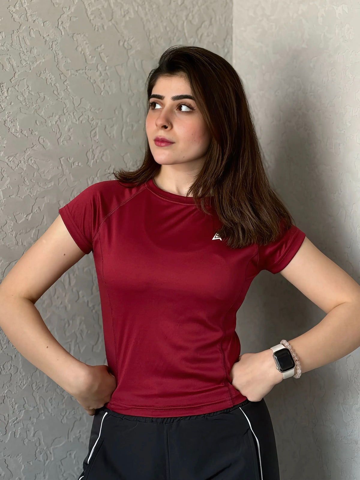 WOMEN BURGUNDY COMPRESSION TEE