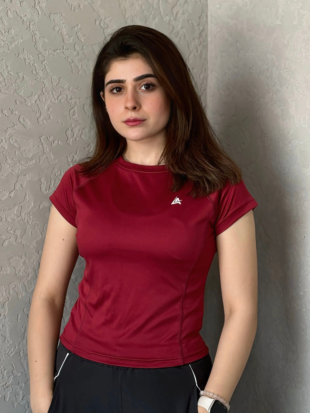 WOMEN BURGUNDY COMPRESSION TEE