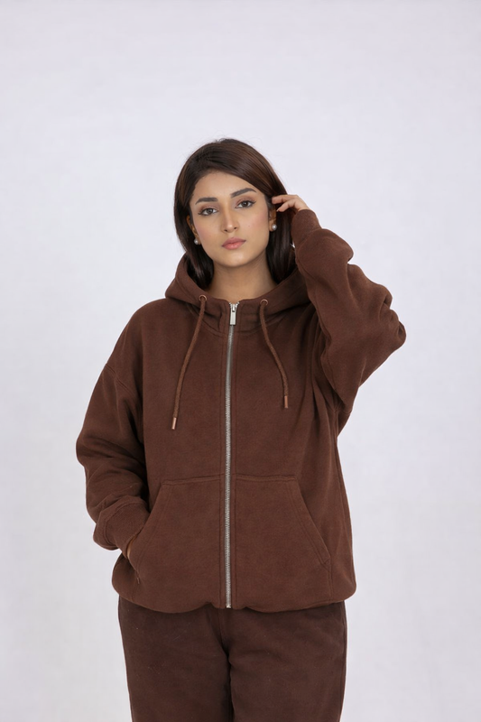 CHOCOLATE BROWN  ZIP-UP HOODIE