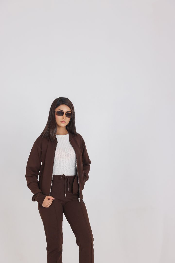 CHOCOLATE ZIP-UP SWEAT JACKET