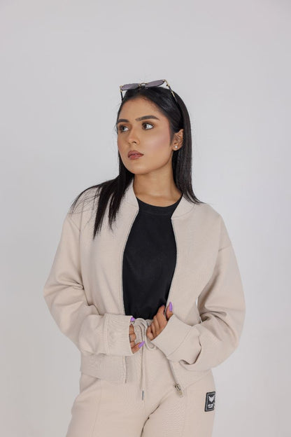 BEIGE STONE ZIP-UP SWEAT JACKET