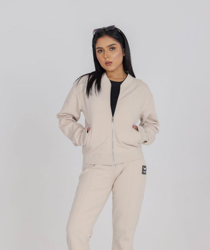 BEIGE STONE ZIP-UP SWEAT JACKET