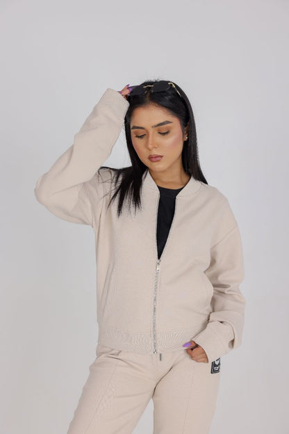 BEIGE STONE ZIP-UP SWEAT JACKET
