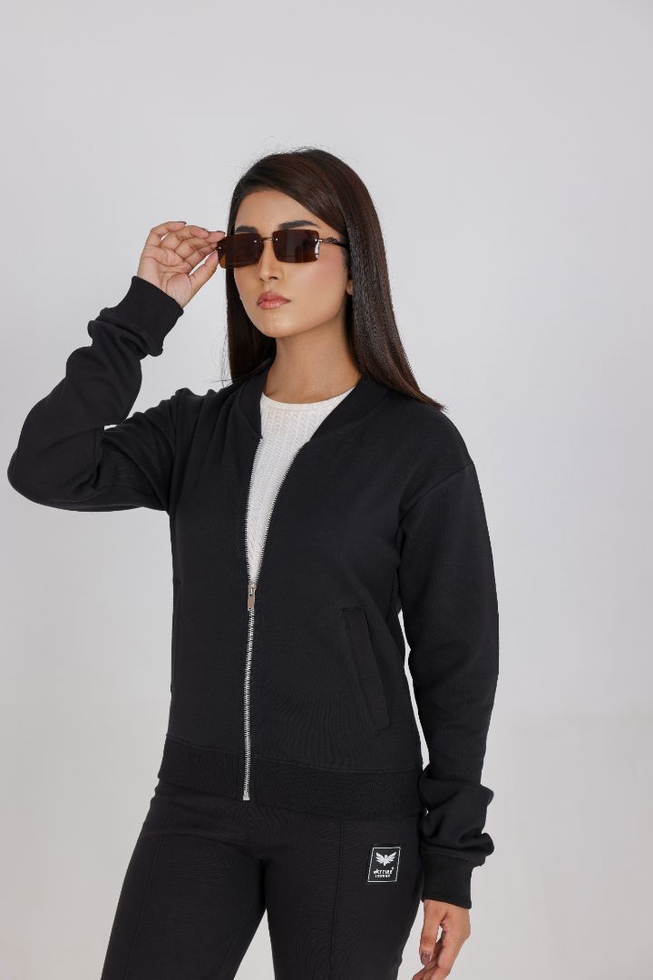 BLACK ZIP-UP SWEAT JACKET
