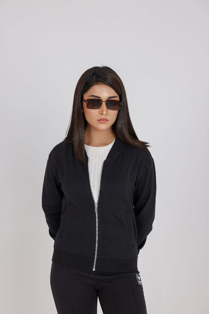 BLACK ZIP-UP SWEAT JACKET