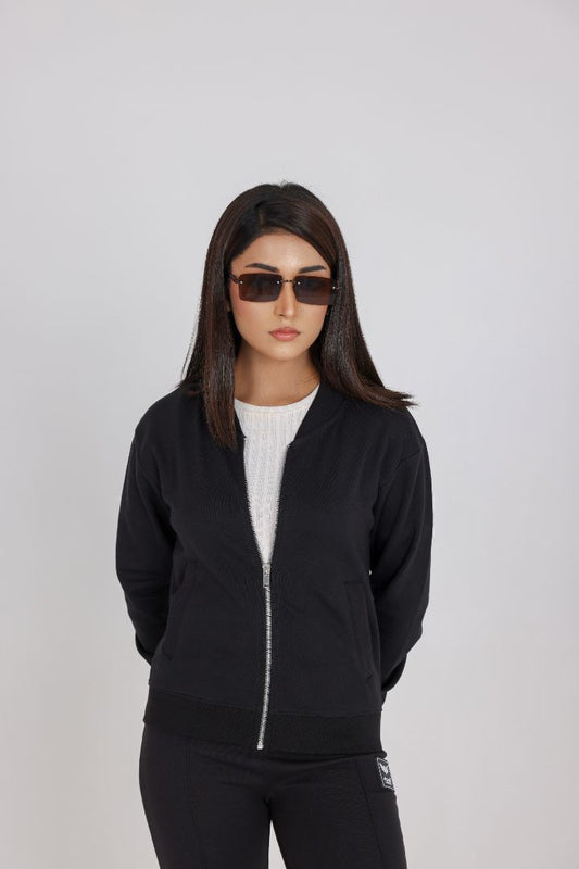 BLACK ZIP-UP SWEAT JACKET