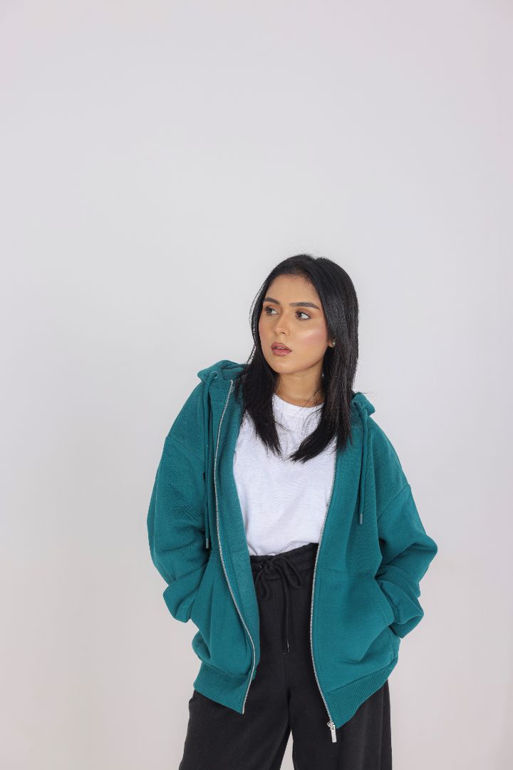 TURQUOISE ZIP-UP HOODIE