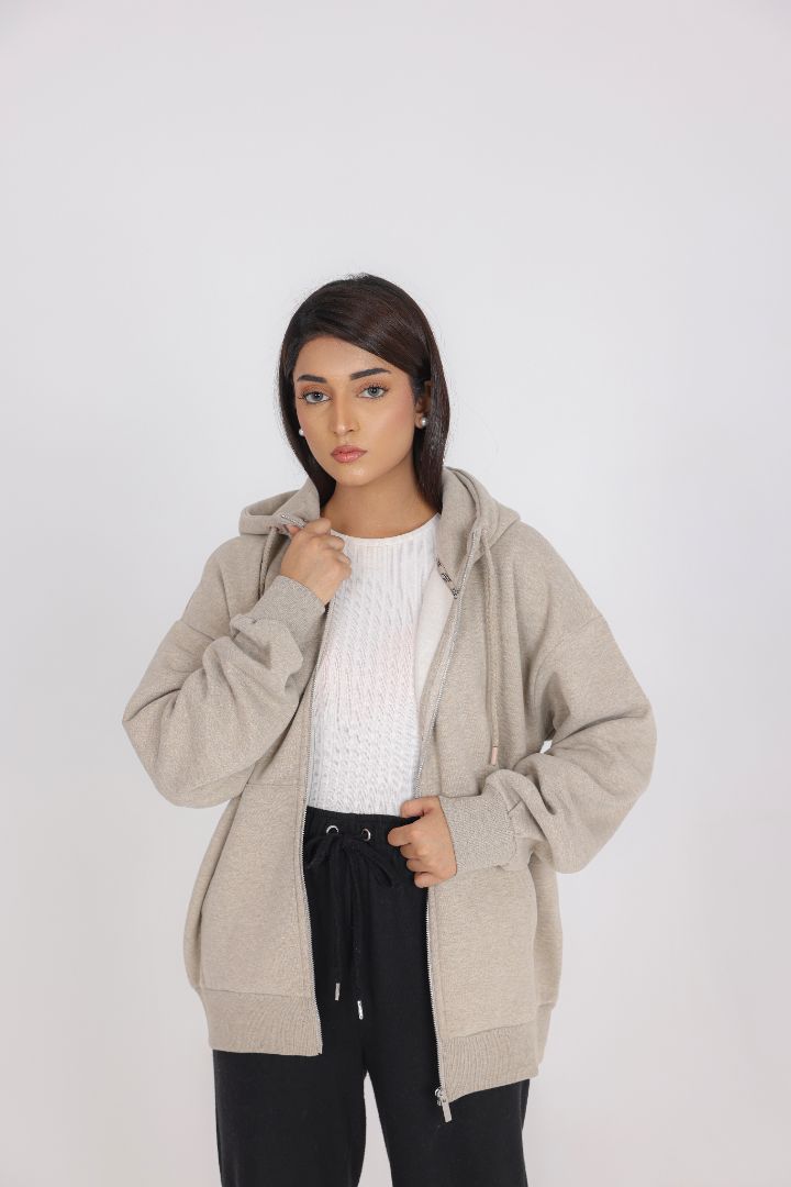 BEIGE PINK ZIP-UP HOODIE