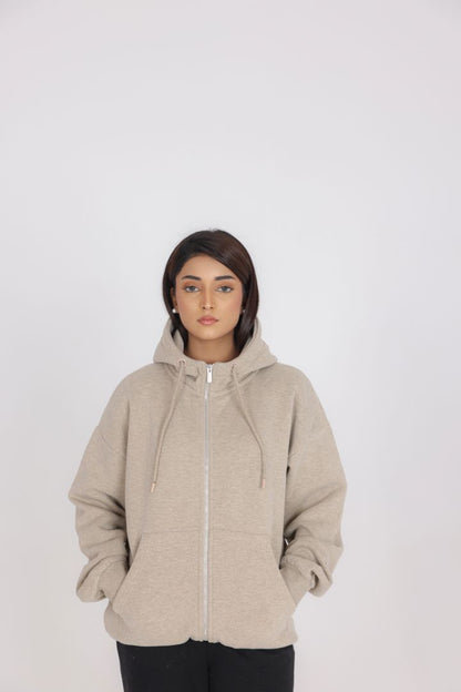 BEIGE ZIP-UP HOODIE