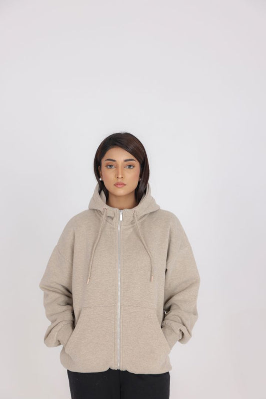 BEIGE ZIP-UP HOODIE