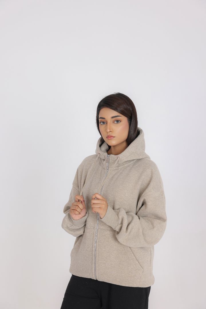 BEIGE ZIP-UP HOODIE
