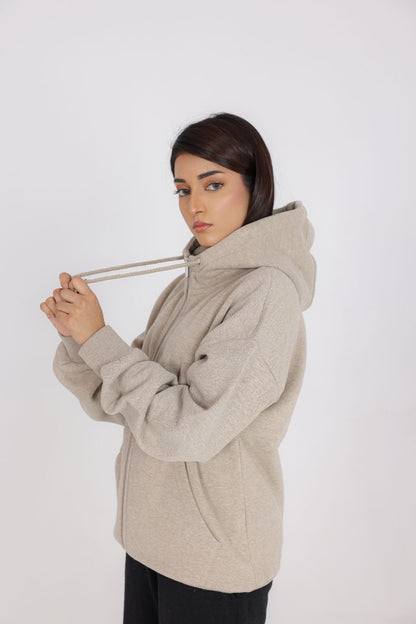 BEIGE ZIP-UP HOODIE