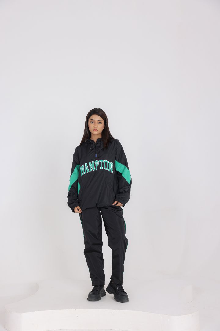 UNISEX RETRO WINDBREAKER TRACKSUIT - BKACK & TEAL