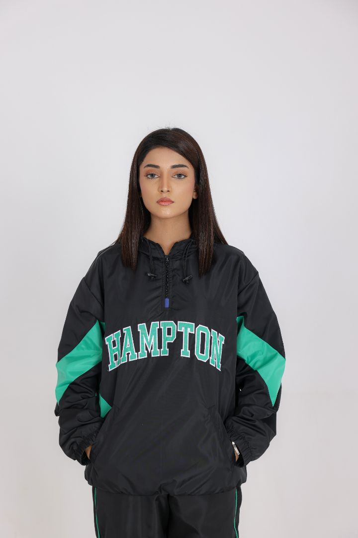 UNISEX RETRO WINDBREAKER TRACKSUIT - BKACK & TEAL