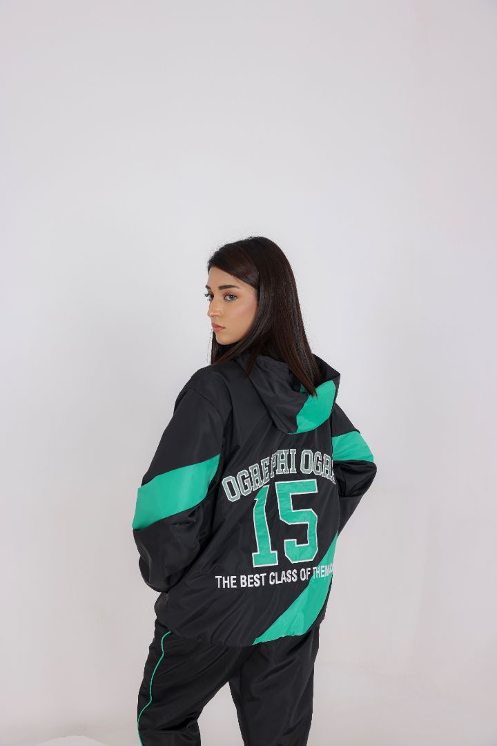 UNISEX RETRO WINDBREAKER TRACKSUIT - BKACK & TEAL