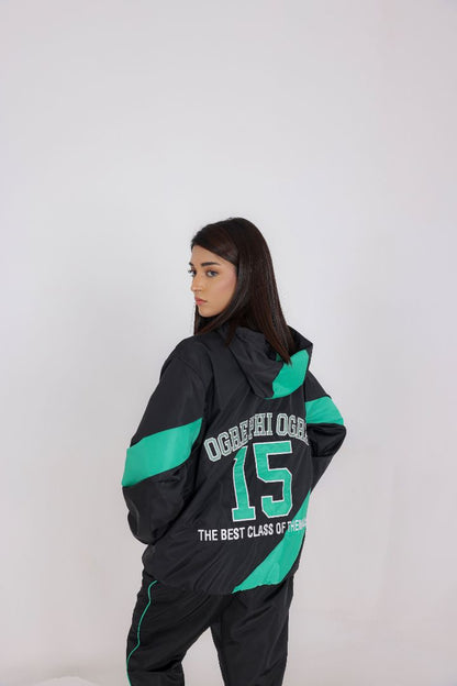 UNISEX RETRO WINDBREAKER TRACKSUIT - BKACK & TEAL