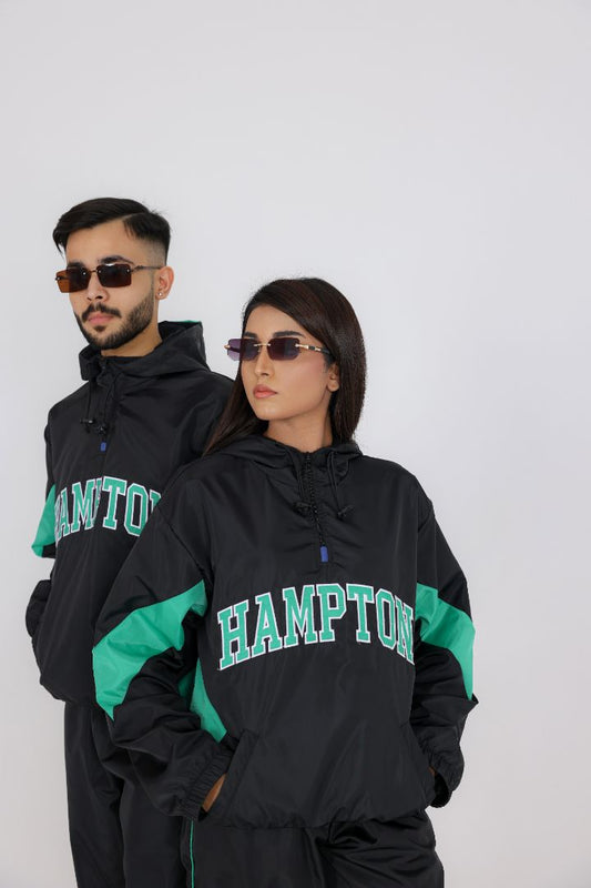 UNISEX RETRO WINDBREAKER TRACKSUIT - BKACK & TEAL