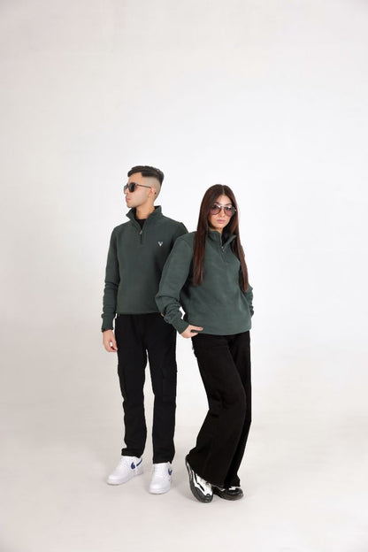 BOTTLE GREEN HALF ZIPPER