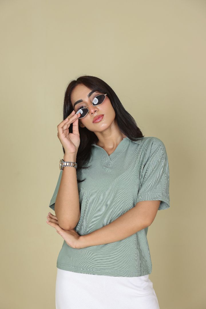 Sage Green Women Polo Shirt