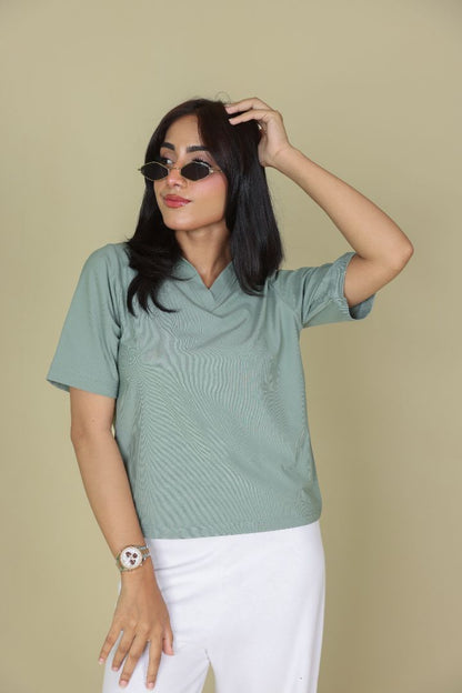 Sage Green Women Polo Shirt
