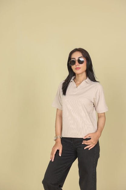 Beige Women Polo Shirt