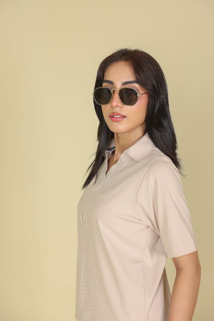 Beige Women Polo Shirt