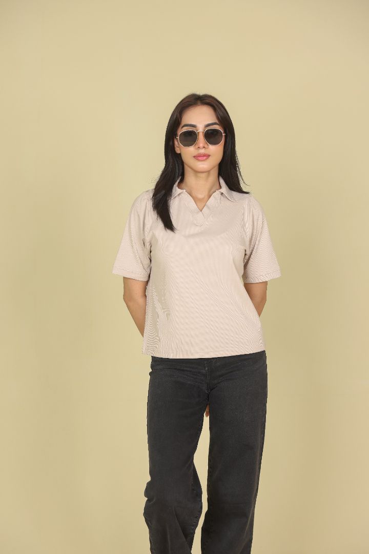 Beige Women Polo Shirt