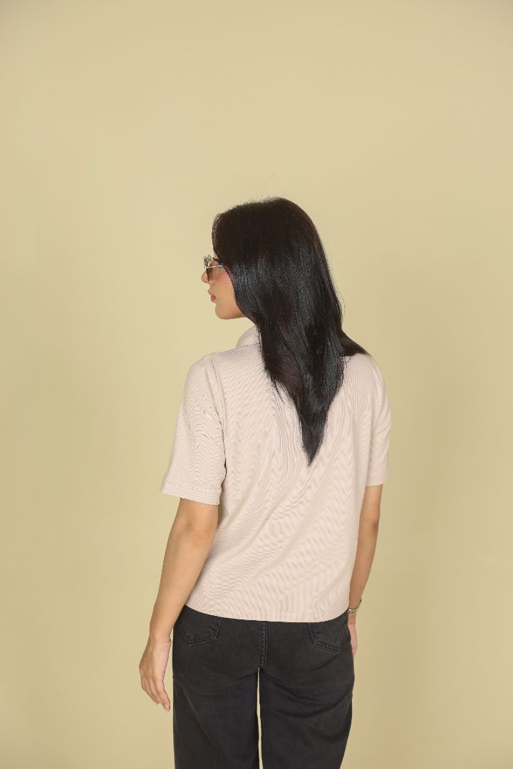 Beige Women Polo Shirt