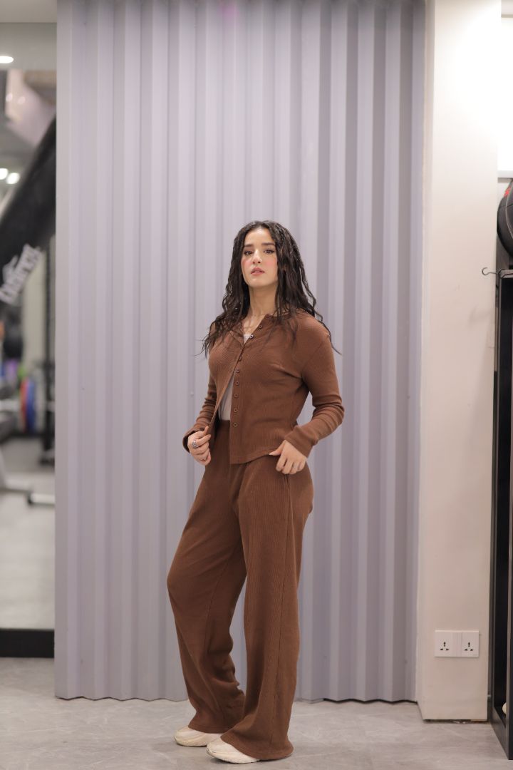 Ribbed Lounge Tracksuit – Brown