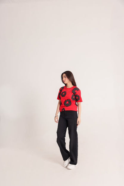 Black & Red Abstract Print T-Shirt