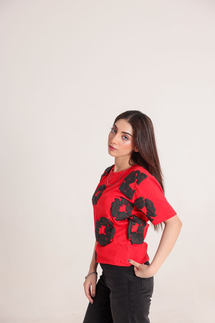 Black & Red Abstract Print T-Shirt