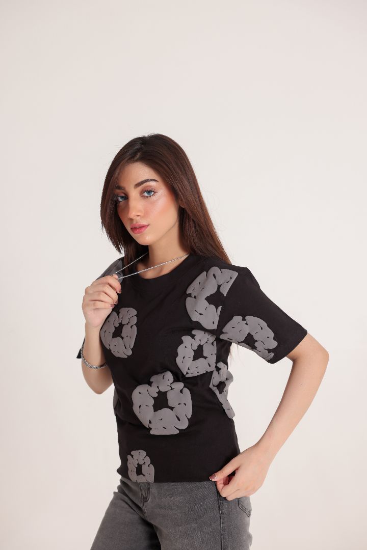 Grey & Black Abstract Print T-Shirt