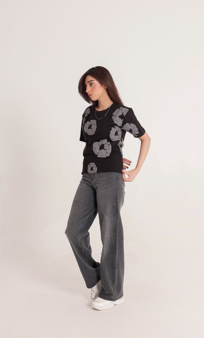 Grey & Black Abstract Print T-Shirt