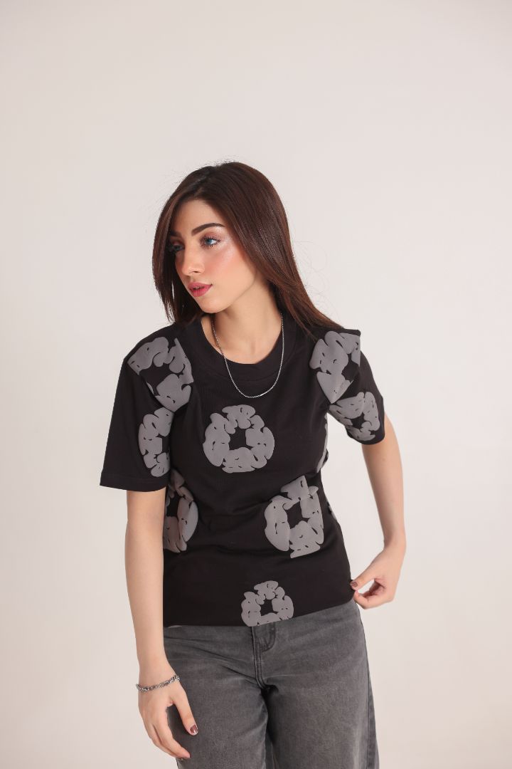 Grey & Black Abstract Print T-Shirt