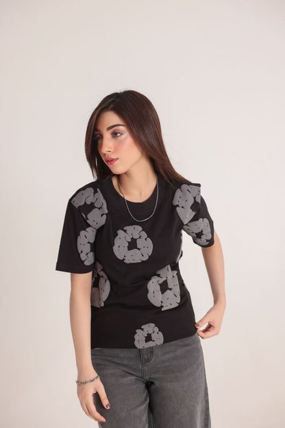 Grey & Black Abstract Print T-Shirt