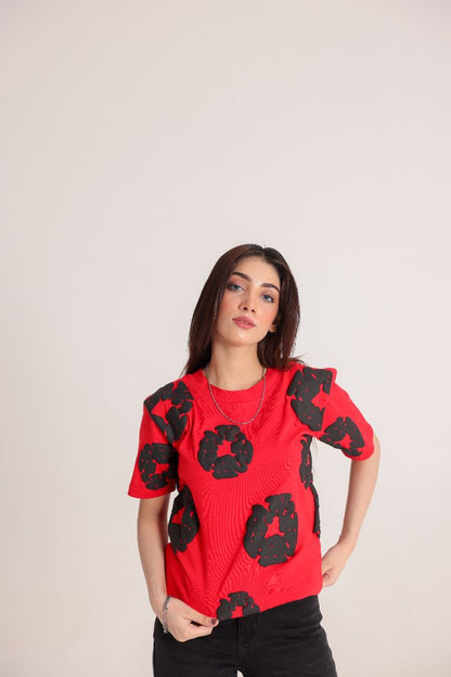 Black & Red Abstract Print T-Shirt
