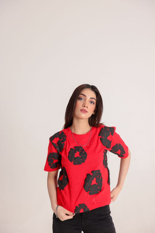 Black & Red Abstract Print T-Shirt