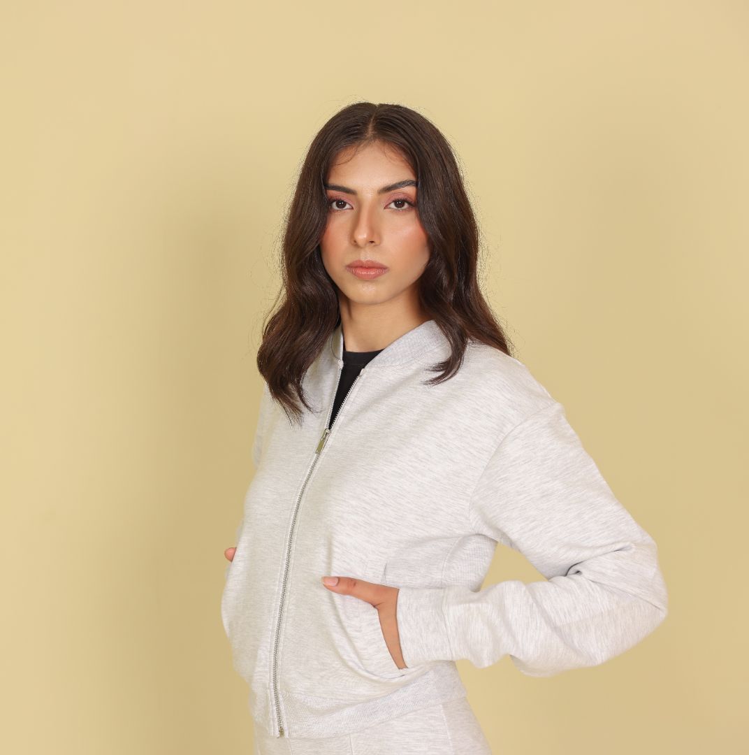 ASH GREY ZIP-UP SWEAT JACKET