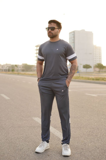 Stone Grey White Men's Tracksuit