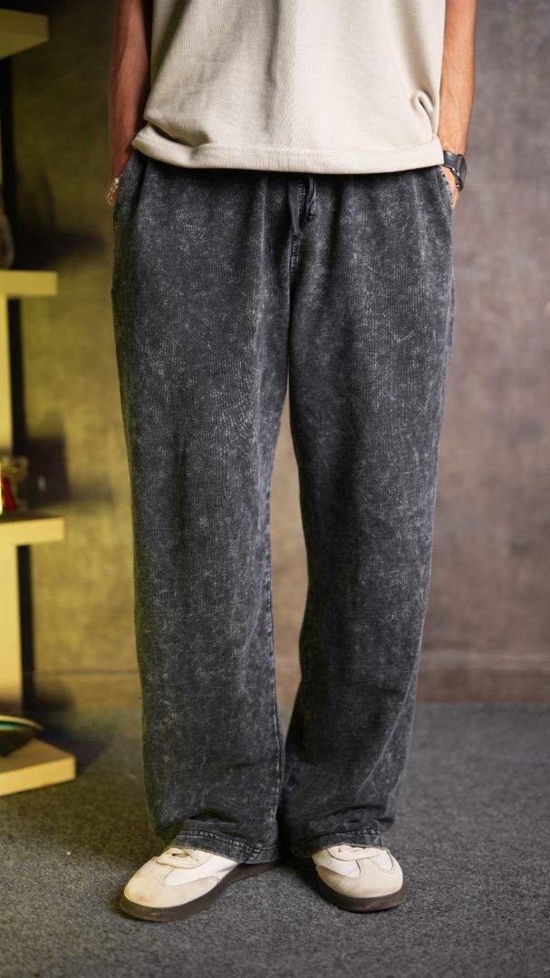 PRINTED GREY ACID WASH TROUSER (UNISEX)