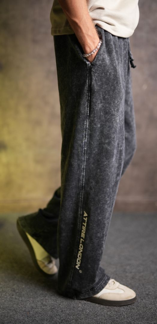 PRINTED GREY ACID WASH TROUSER (UNISEX)