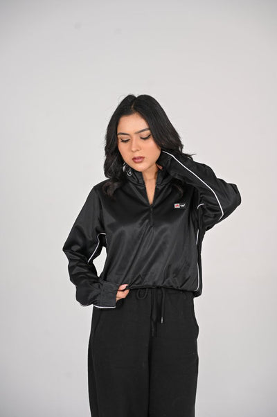 WOMENS BLACK SPORTY HALF ZIPPER