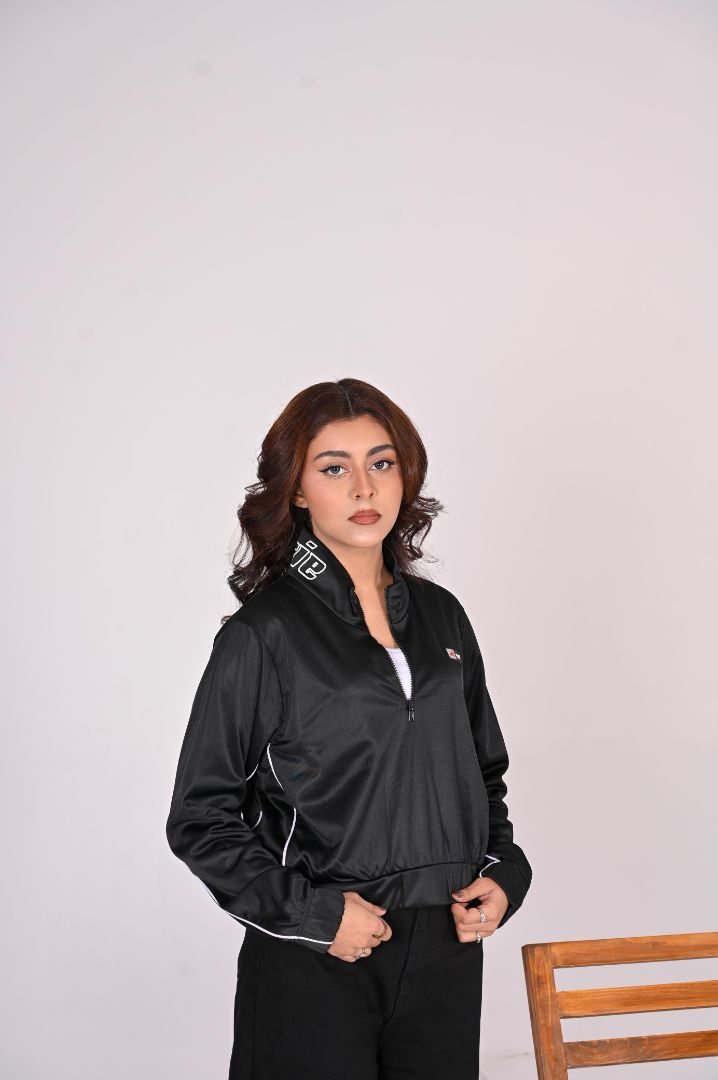 WOMENS BLACK SPORTY HALF ZIPPER