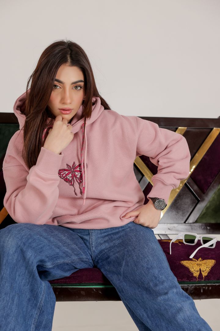 PASTEL PINK BUTTER FLY HOOD