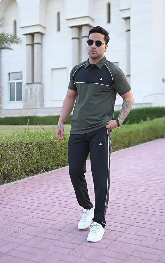 Olive Green & Black Men's Polo Tracksuit
