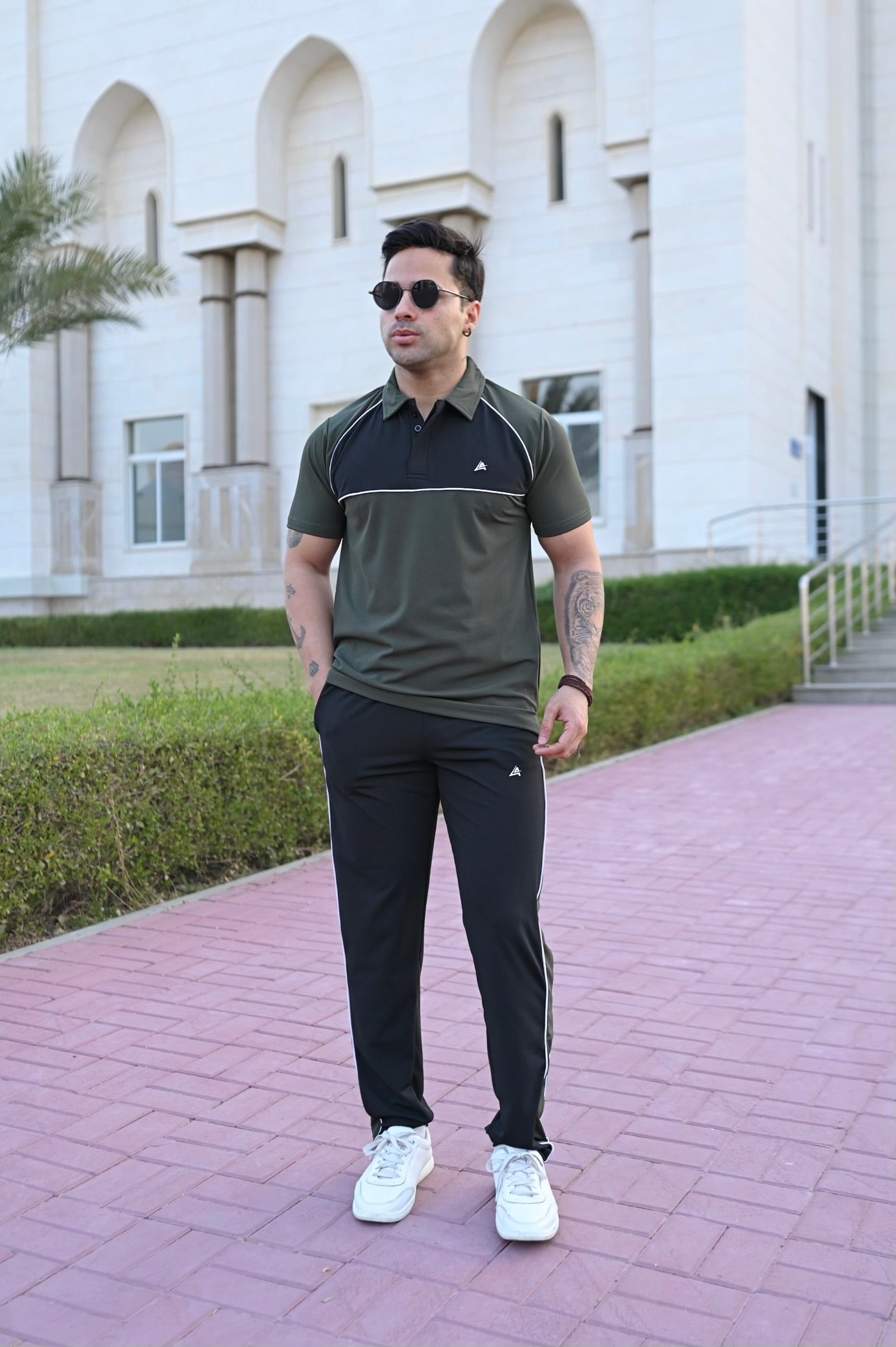 Olive Green & Black Men's Polo Tracksuit